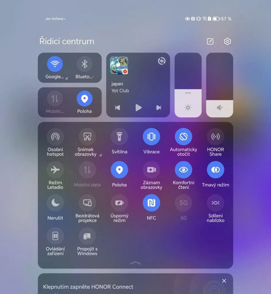 honor magic v2 ovládací centrum