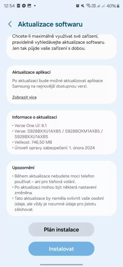 samsung galaxy s24 aktualizace changelog