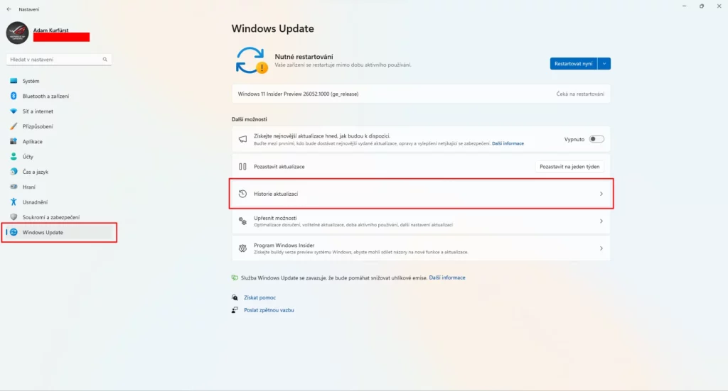 Windows 11 odinstalovat aktualizace