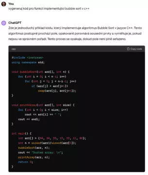 Umělá inteligence Chat-GPT Bubble sort