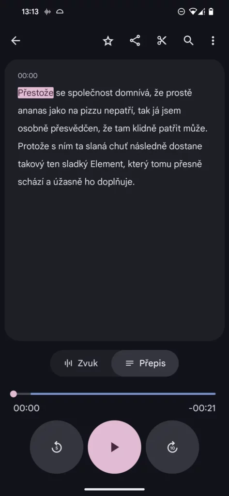 Diktafon Google přepis do češtiny