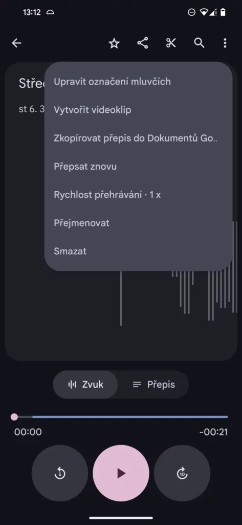 Diktafon Google přepis do češtiny