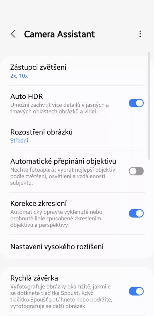 Fotoaparát Samsung, rychlost závěrky