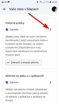 mapy google historie polohy