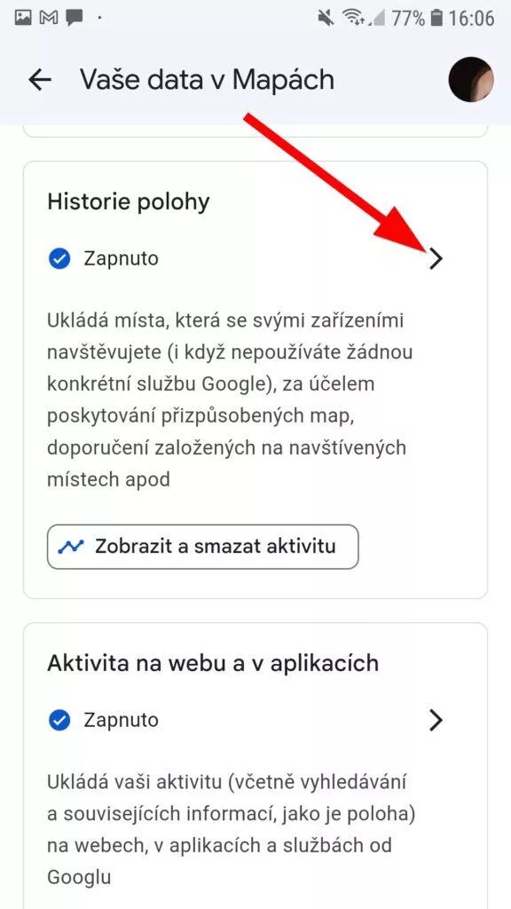 mapy google historie polohy