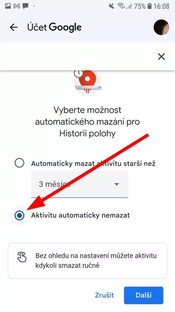 účet google automaticky nemazat
