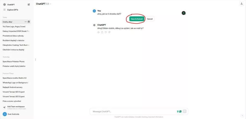ChatGPT editace