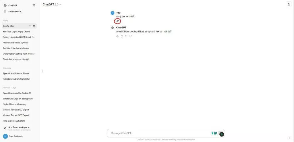 ChatGPT editace