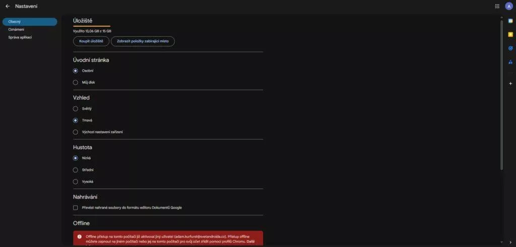 Tmavý režim Disk Google