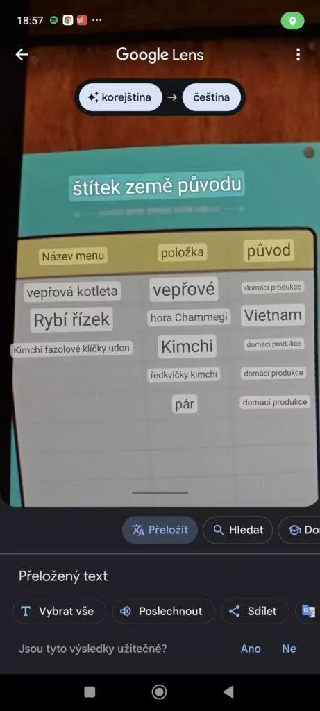 korejské menu překlad