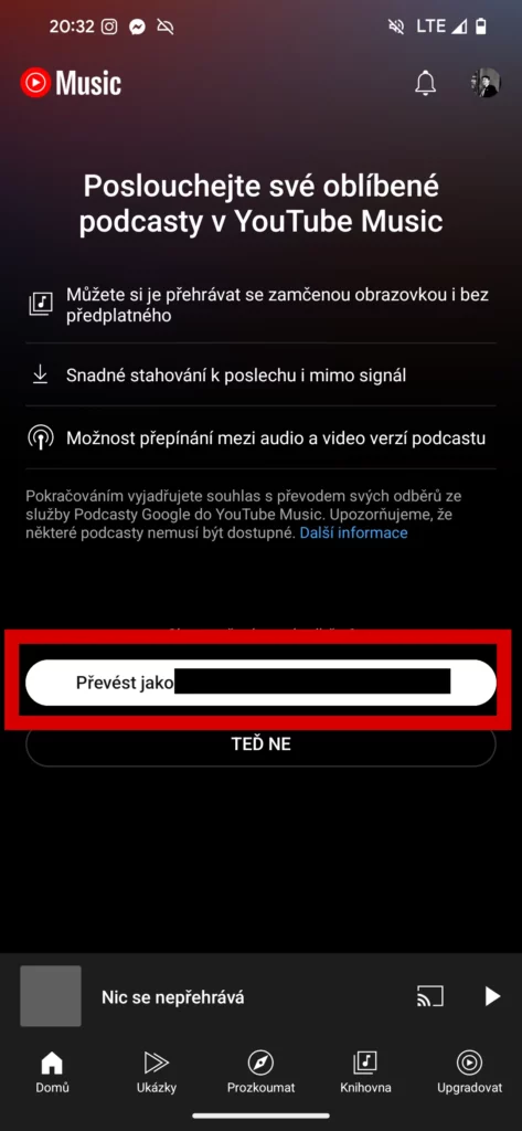 Podcasty Google převod do YouTube Music