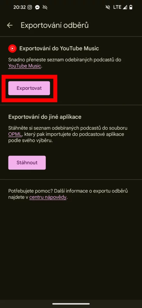 Podcasty Google převod do YouTube Music
