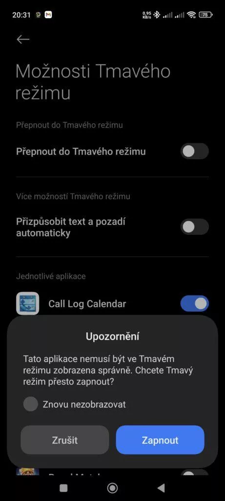 vynucení tmavého režimu v HyperOS