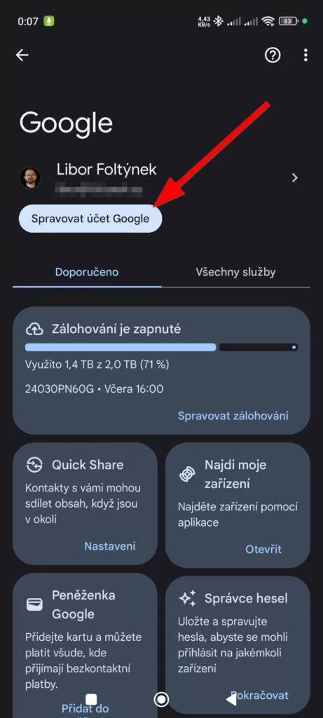 nastavení účtu google