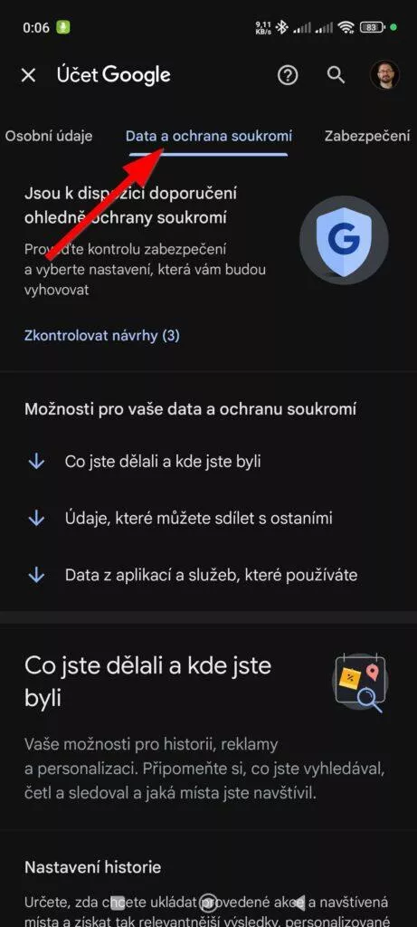 nastavení účtu google