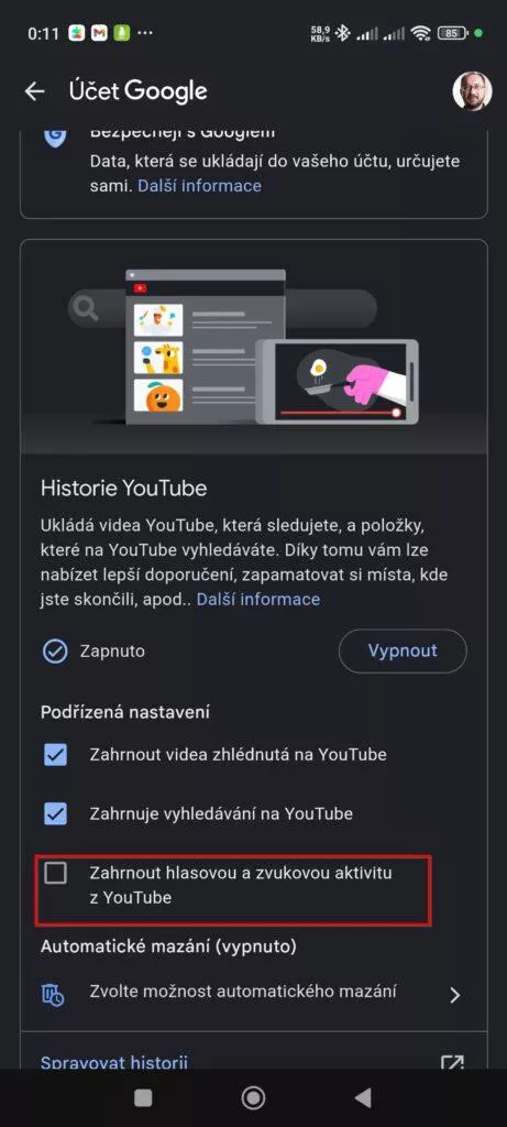 nastavení účtu google