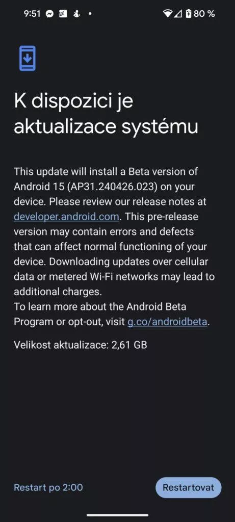 Android 15 beta instalace