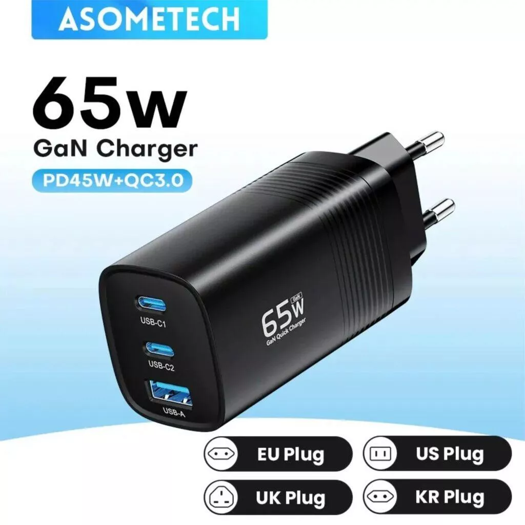 ASOMETECH GaN 65W adaptér AliExpress nabíječky