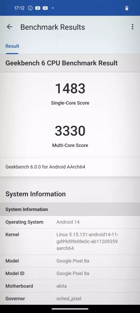 geekbench 6 google pixel 8a