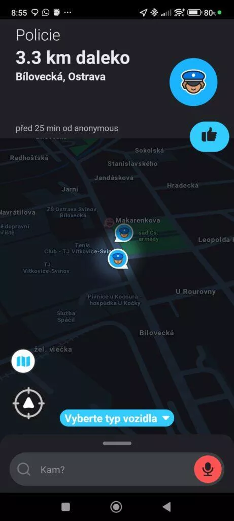 Navigace upozorní na policejní hlídku