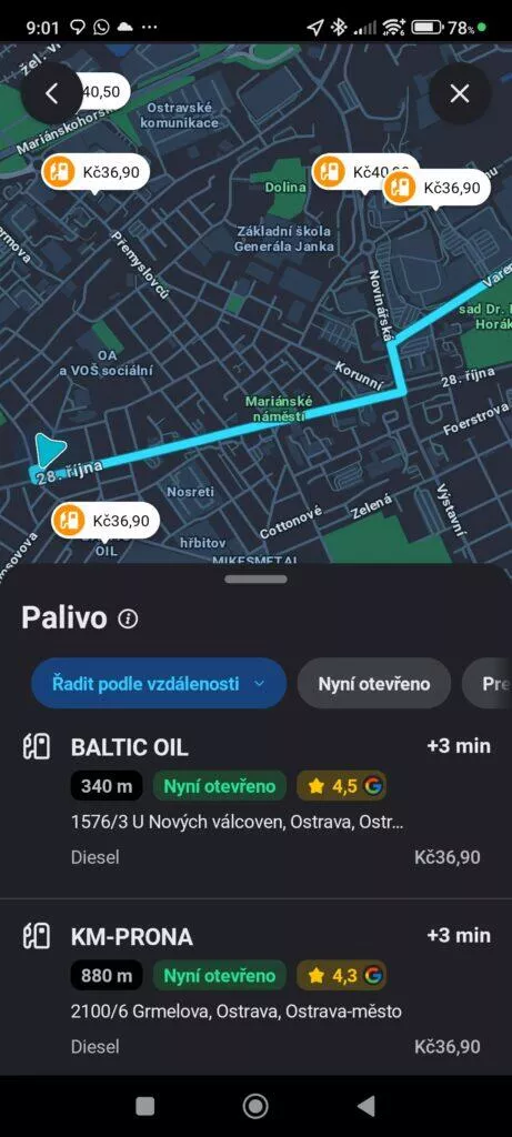 Vyhledávání čerpacích stanic