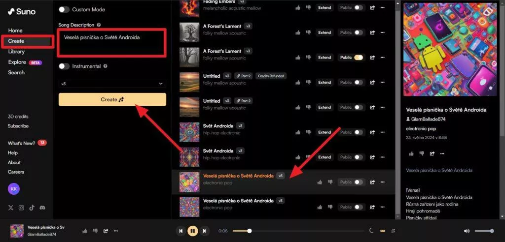 Vytvoření písničky - jednodušší způsob