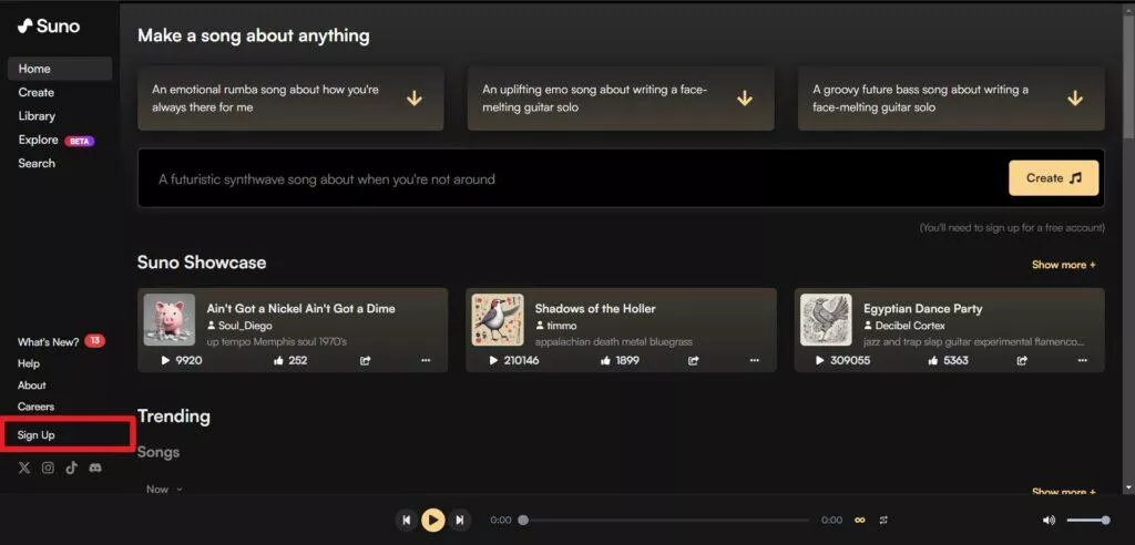 Vytvořte si účet klepnutím na Sign Up