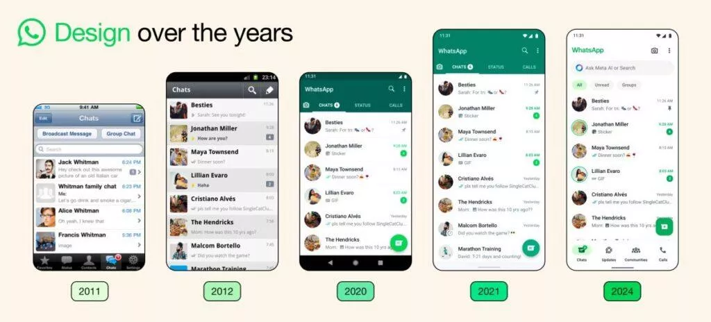 whatsapp design over years