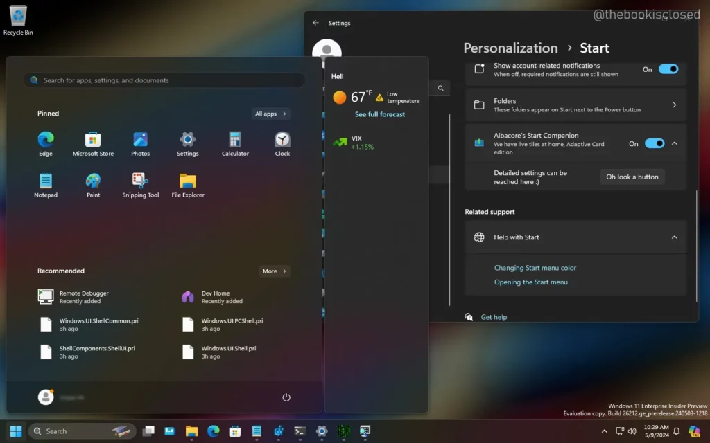 Windows 11 nabídka Start