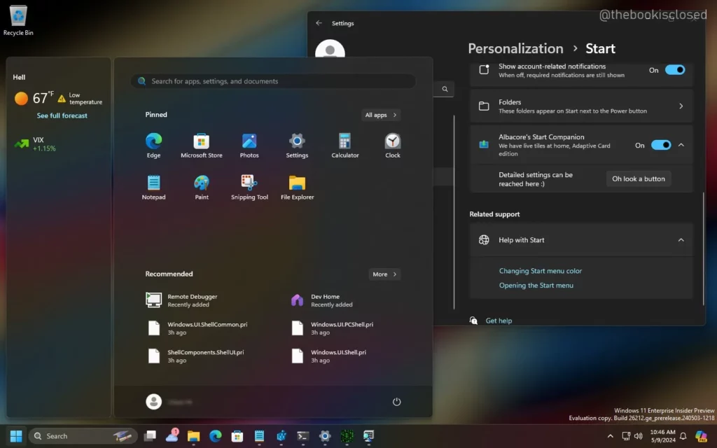 Windows 11 nabídka Start
