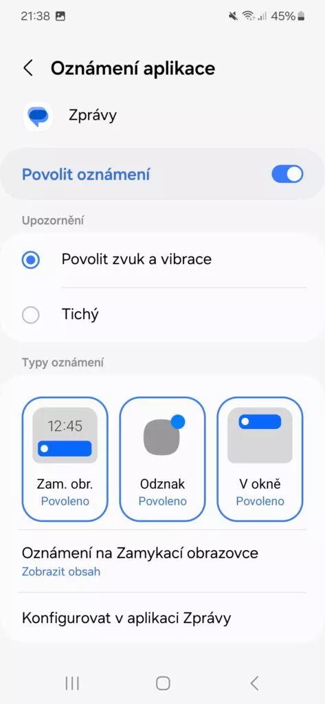 Nastavení oznámení OneUI 6.1
