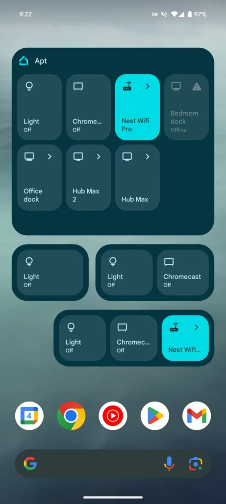 Widget aplikace Google Home