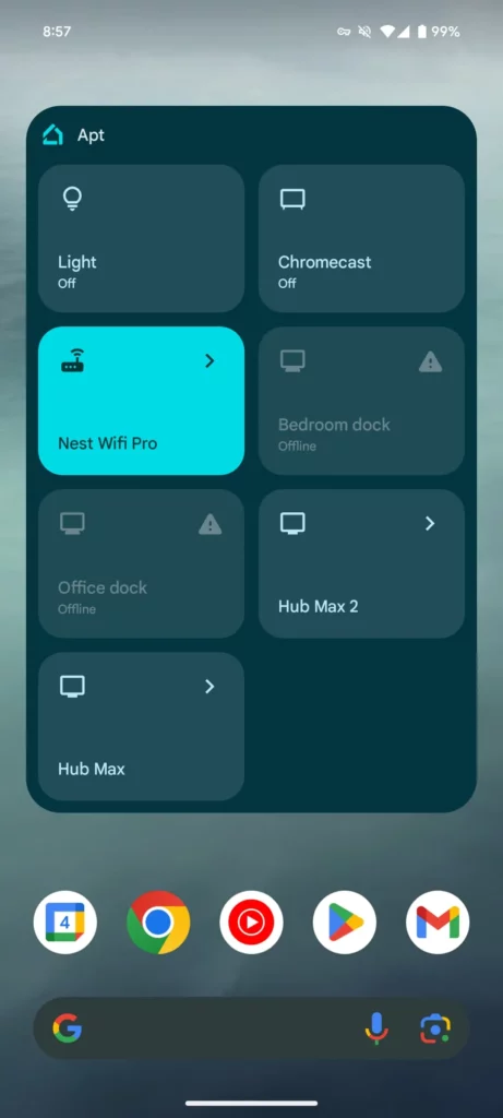 Widget aplikace Google Home