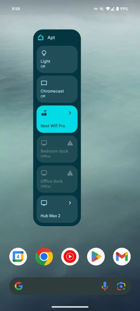 Widget aplikace Google Home
