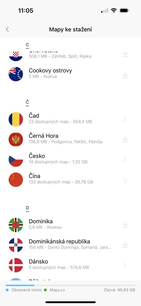 Výběr země ke stažení