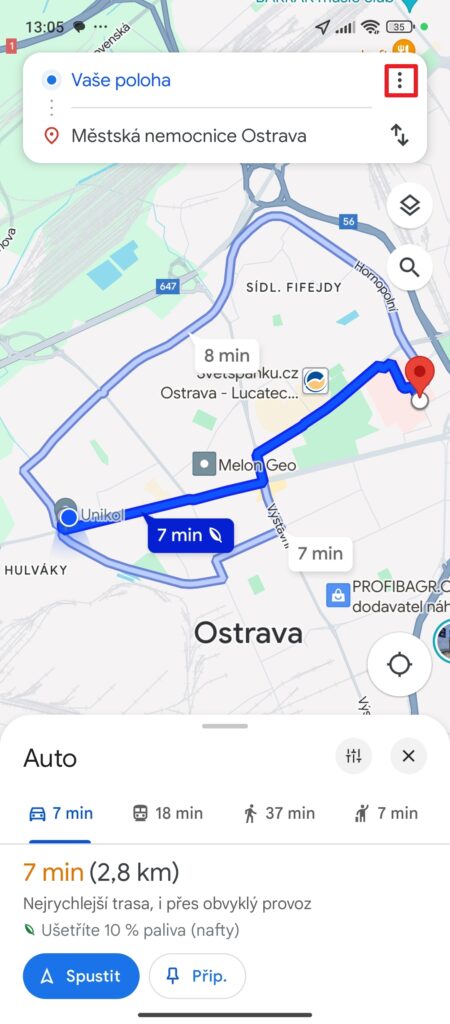 Klepněte na tři tečky v nabídce