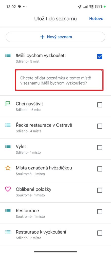 Možnost přidat poznámku