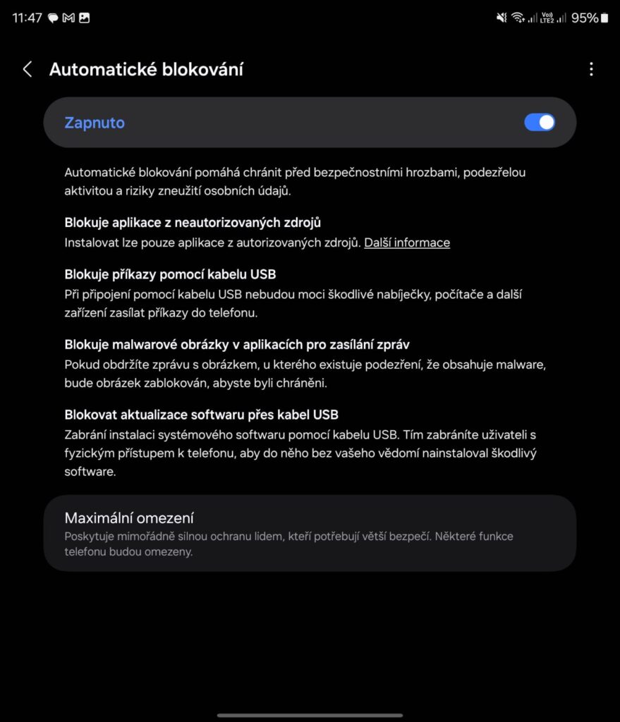 One UI 6.1.1 Automatické blokování