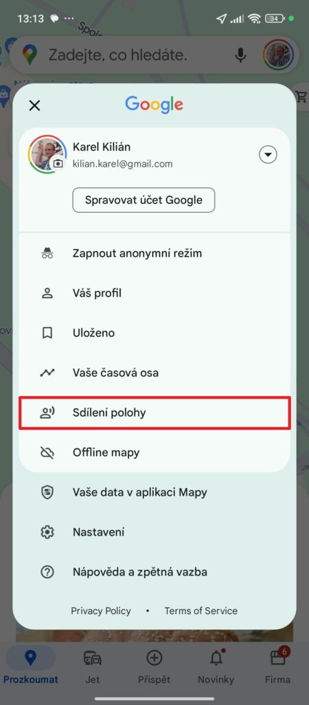 Sdílení polohy