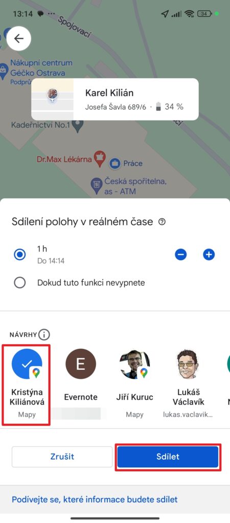 Výběr kontaktu