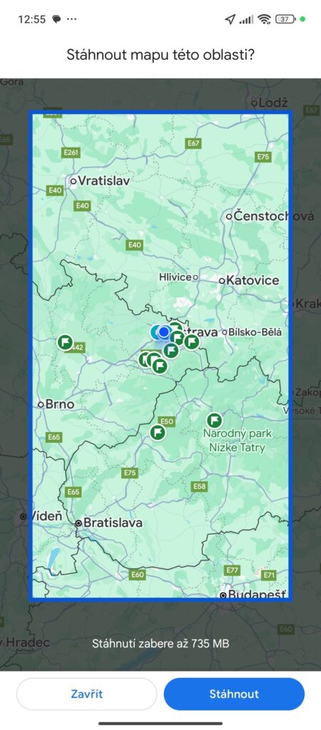Vyberte oblast mapy ke stažení