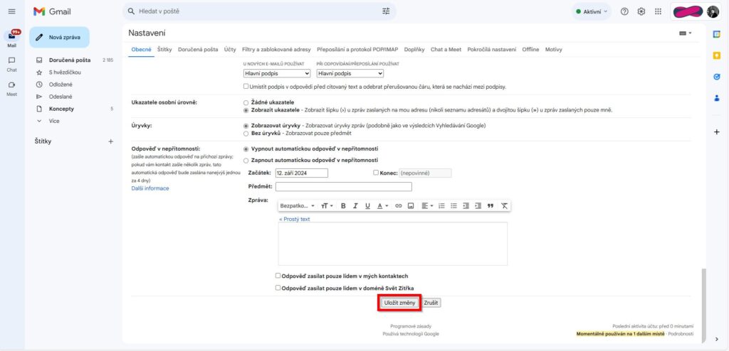 gmail jak povolit zkratky 2