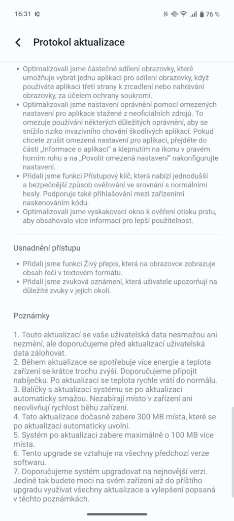 Vivo X100 Pro Android 15 aktualizace seznam změn