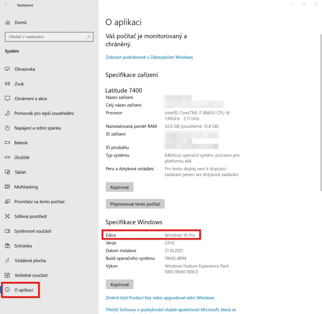 Verze systému ve Windows 10