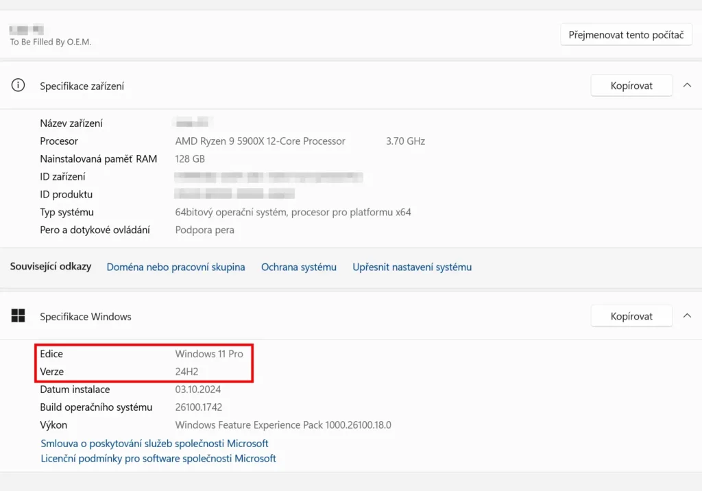 Verze systému ve Windows 11