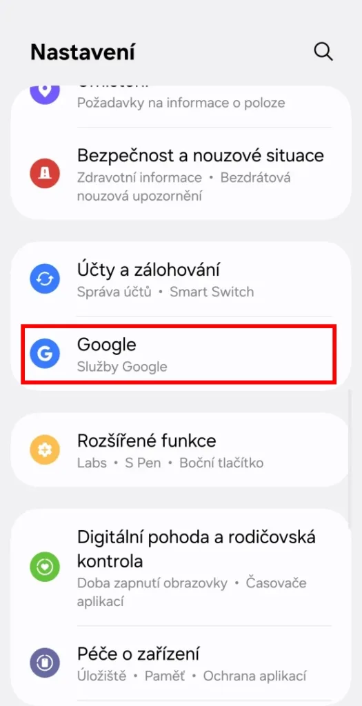 nastaveni google