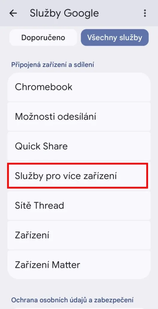 nastaveni sluzby pro vice zarizeni