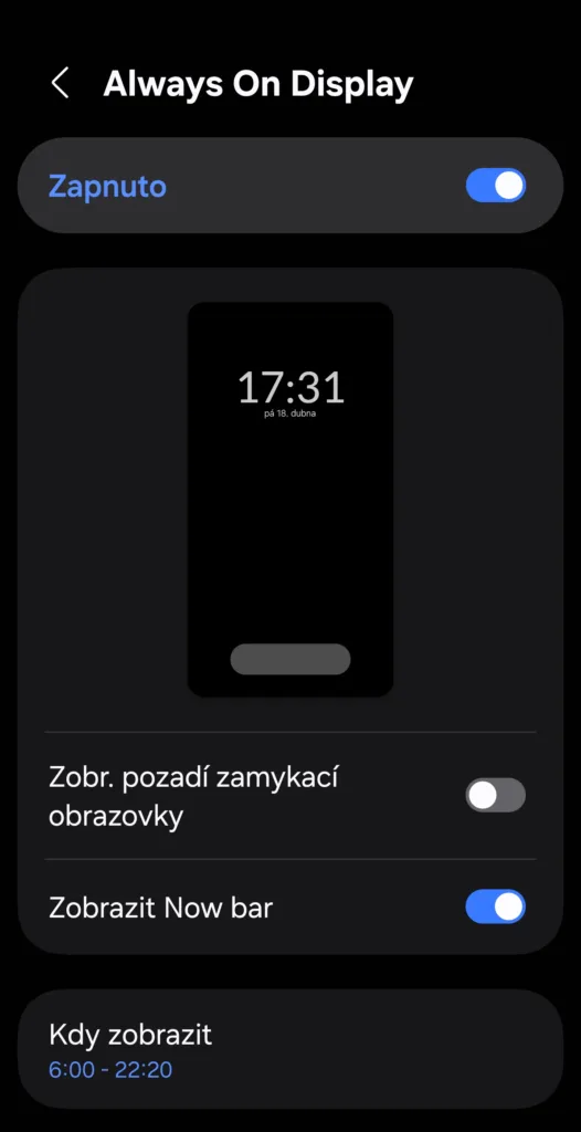 always on dislay nastaveni
