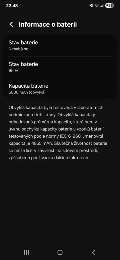Informace o baterii ve One UI 7 na S24 Ultra