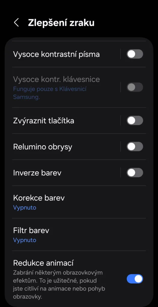 one ui 7 redukce animaci